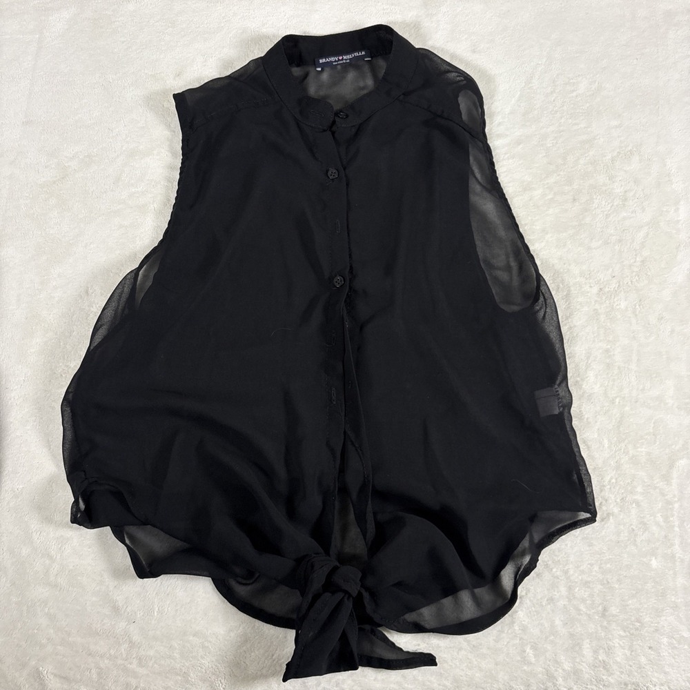 Brandy Melville Black Sheer Tie Front Button Down‎ Tank Top Blouse One Size